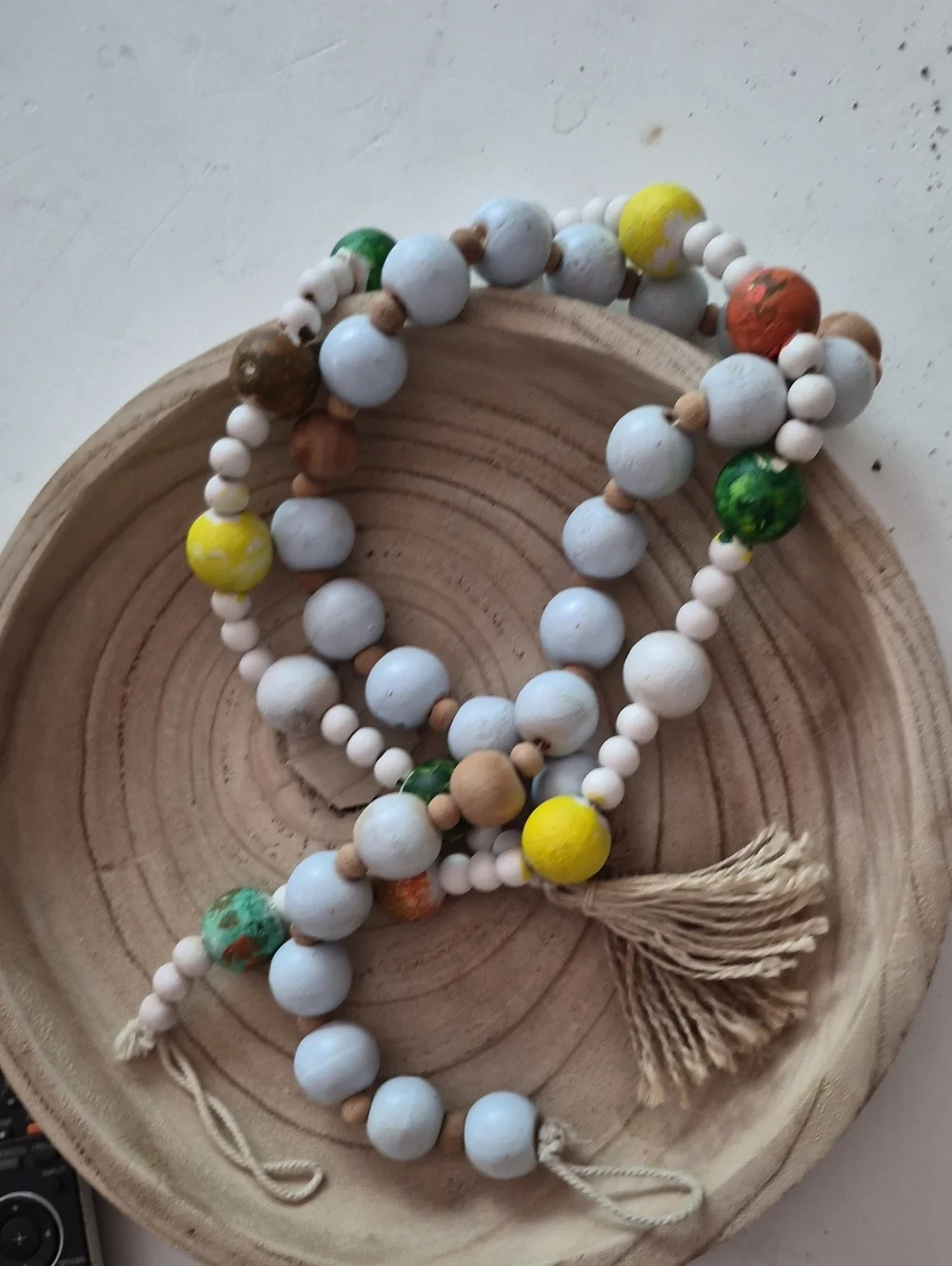 Handcrafted Multi Colored Wooden Beaded Garland  Tassel Decor